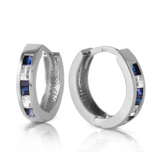 1.26 Carat 14K Solid White Gold Hoop Earrings Natural Sapphire White Topaz