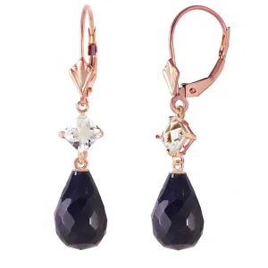 14K Solid Rose Gold Leverback Earrings w/ Rose Topaz & Sapphires