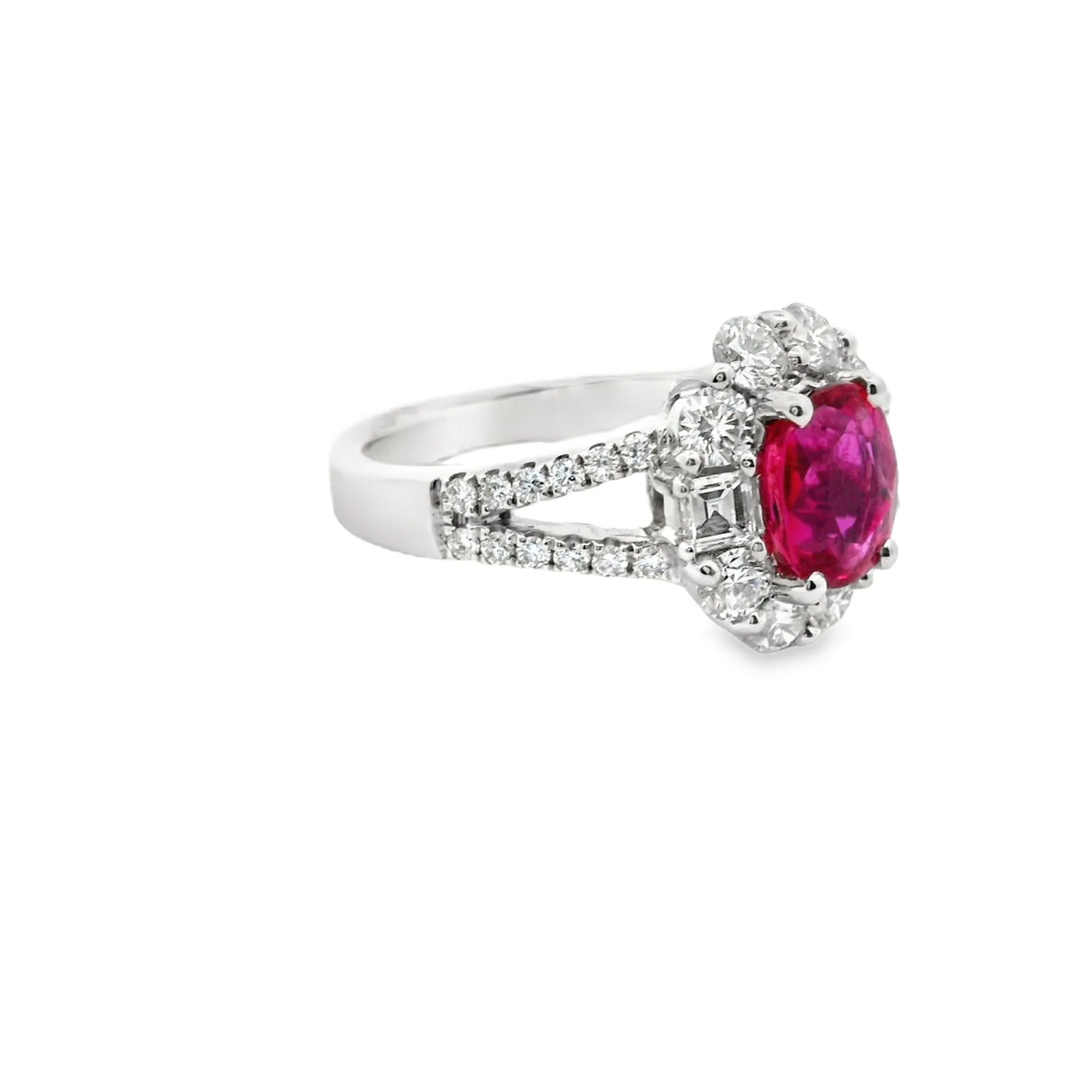 1.75 Carat No-Heat Ruby Diamond Platinum Ring, GIA Certified