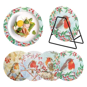 4 PCS Acrylic Lovebird Diamond Painted Placemat Thermal Insulation Placemat