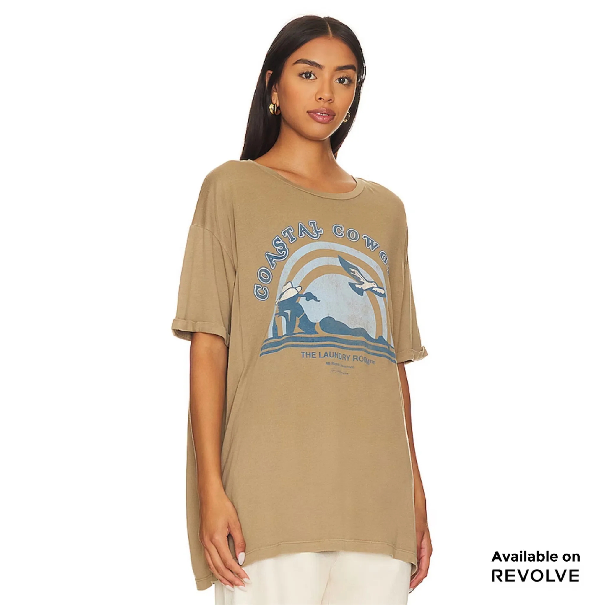 Coastal Cowgirl - Oversized Tee - Camel Gold