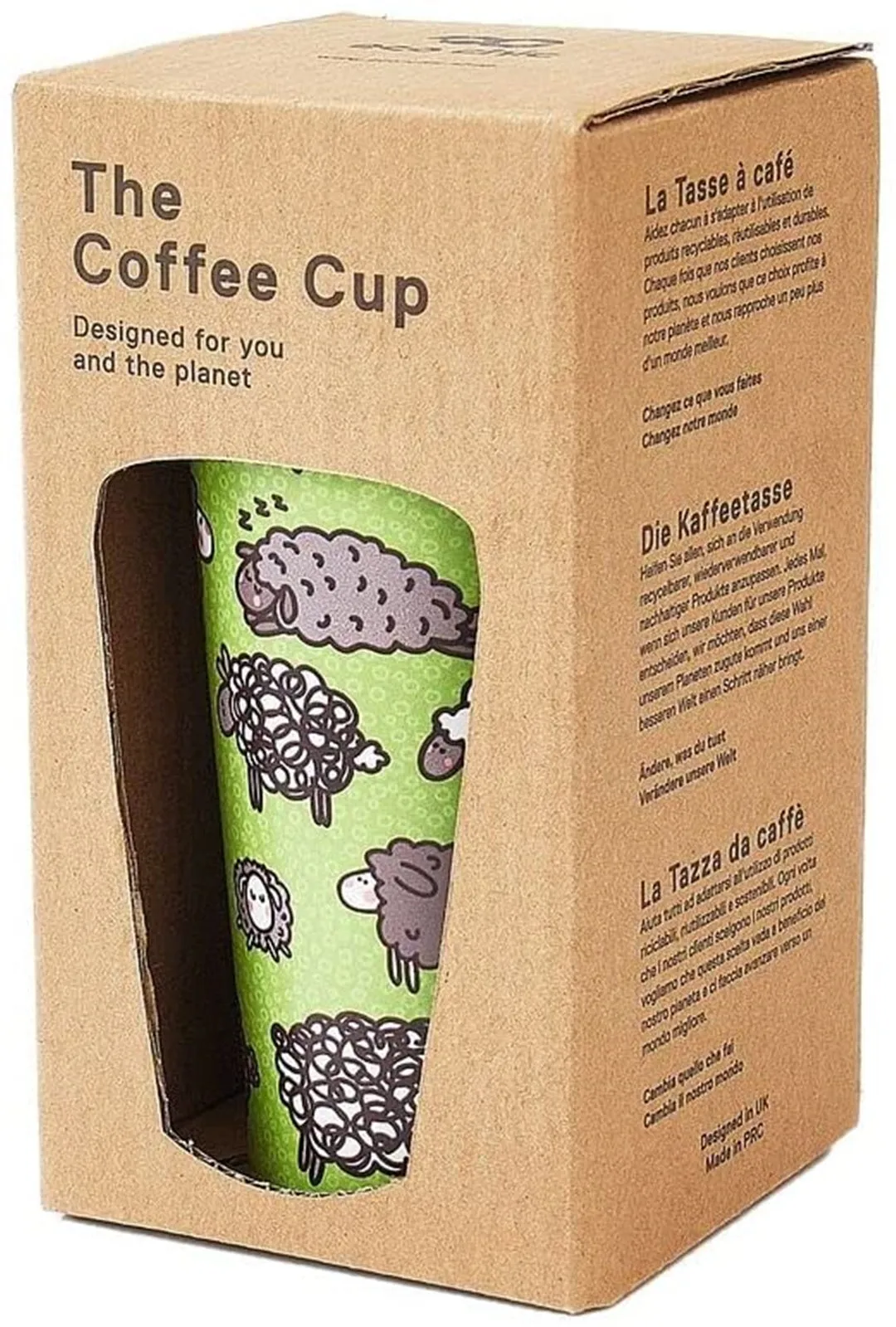 Eco Chic Reusable Thermal Coffee Cup | Stainless Steel Insulated Travel Mug with Leakproof Lid | Eco-Friendly and Reusable for Hot & Cold Drinks (Green Sheep, 380ml/13oz)