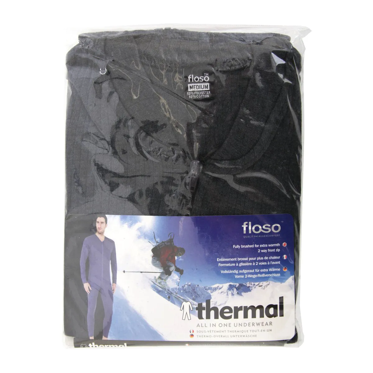 FLOSO Mens Thermal Underwear All In One Union Suit With Rear Flap (Standard Range)