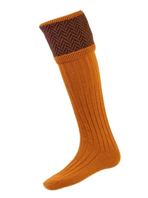 HOUSE OF CHEVIOT Herringbone Shooting Socks - Mens - Ochre