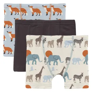 Kickee Pants Boy's Boxer Briefs (Set of 3) | Illusion Blue Fox & The Crow, Midnight & Natural Just So Animals