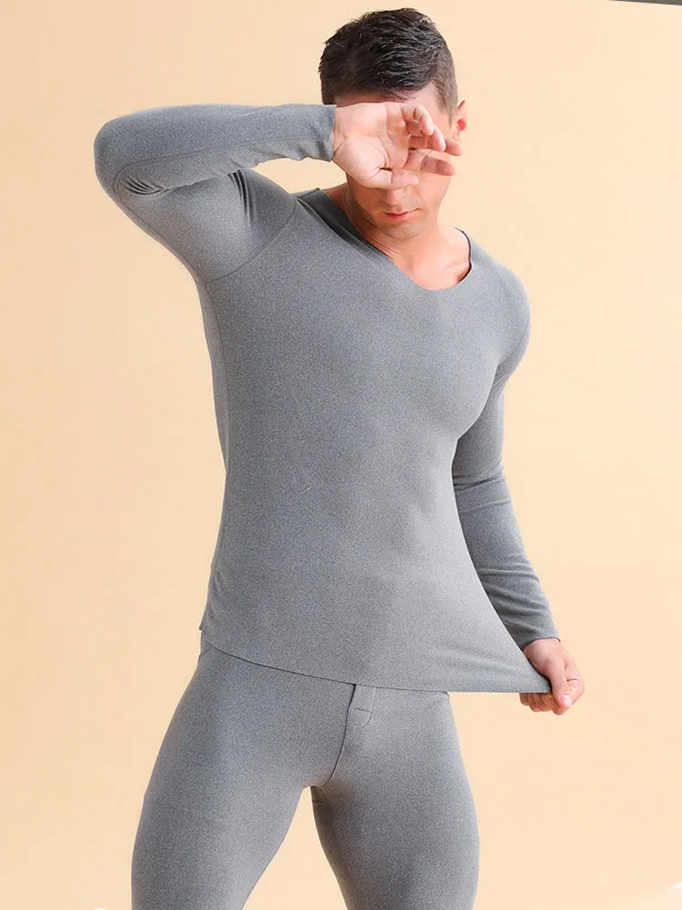 Men's V-neck Fleece Thermal Underwear Set