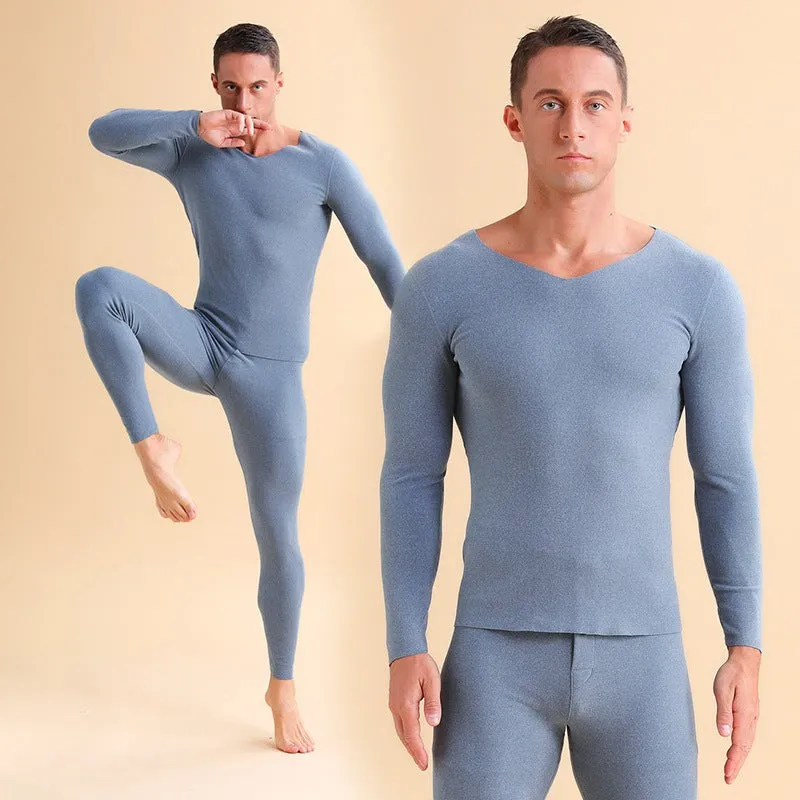 Men's V-neck Fleece Thermal Underwear Set