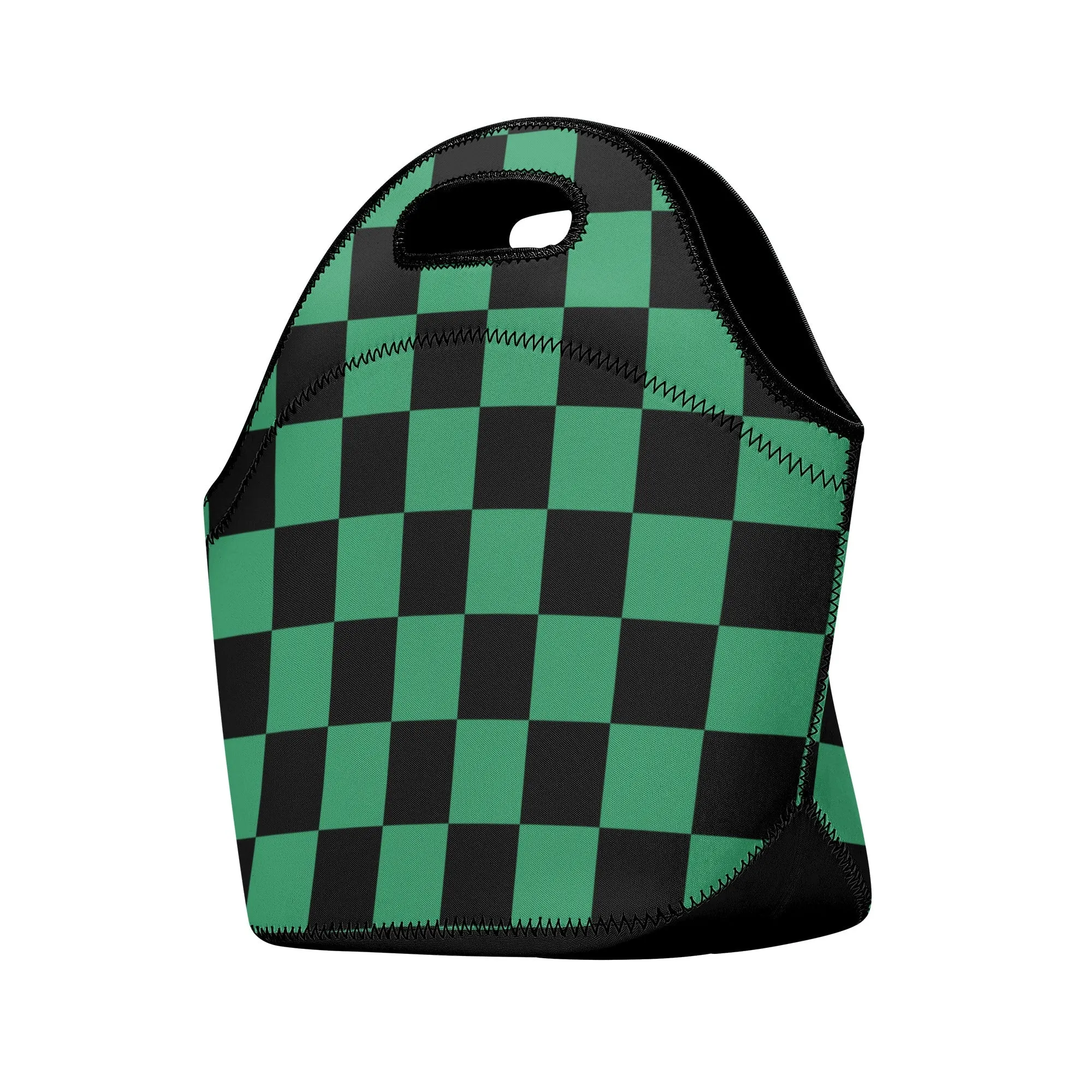 Neoprene lunch bag | Back to School Supplies | Thermal Insulated Lunch Bag | Anime Inspired Green & Black Checks