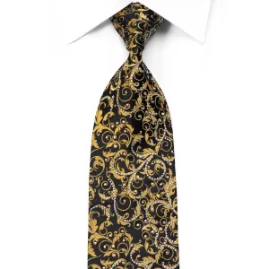 Paco Rabanne Rhinestone Necktie Golden Acanthus On Black Silk