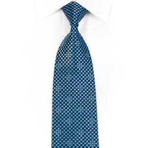 Renoma Men's Rhinestone Necktie Blue Checkered With Silver Sparkles