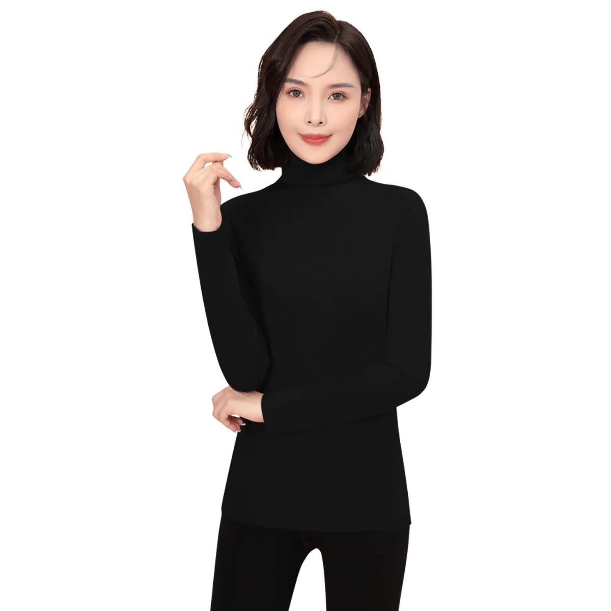 Sidiou Group Winter Thickened High Neck Thermal Underwear Top Winter Fleece Shirt Warm Cotton Long Sleeve Top For Women