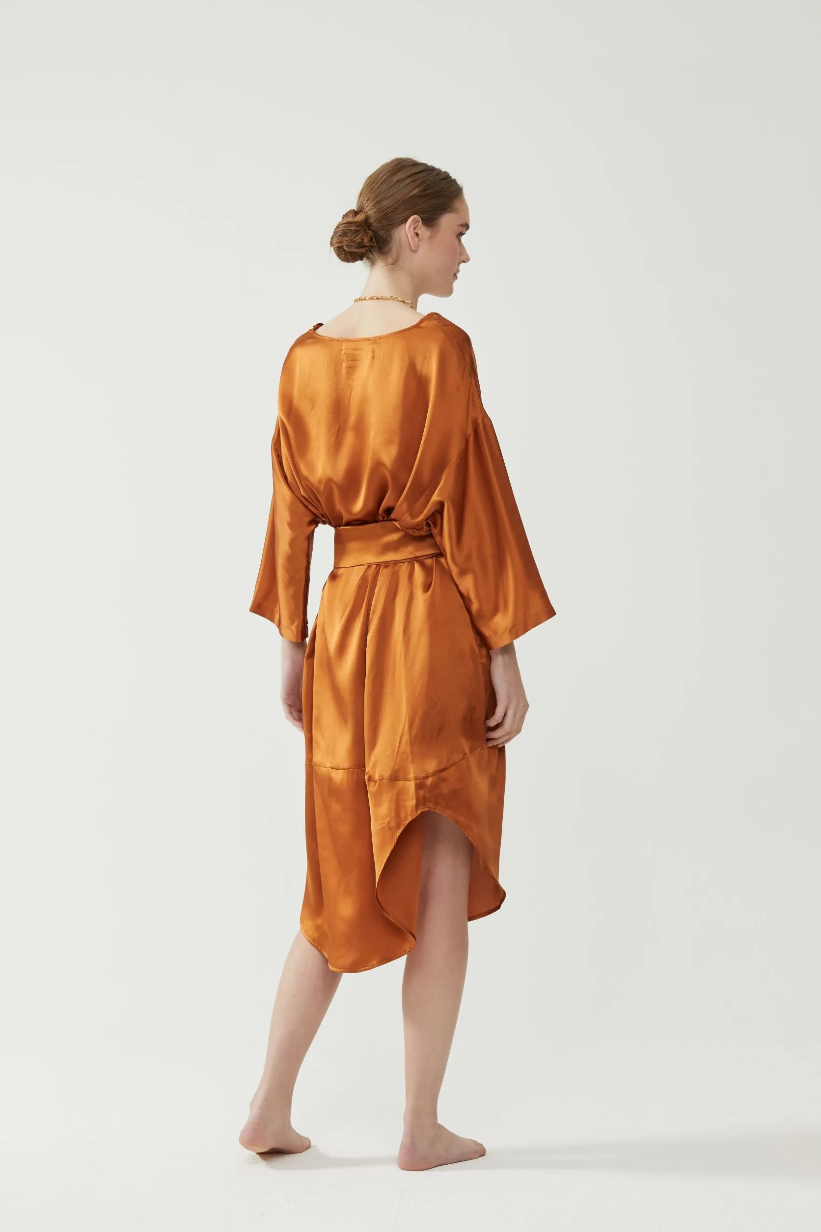 Silk Tulip Dress - Burnt Orange