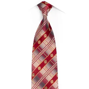 Silver Red Plaid Design Rhinestone Silk Necktie With Gold Sparkles